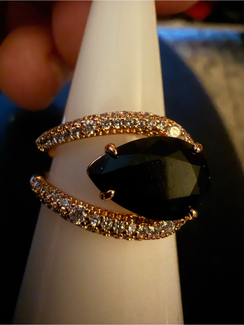 Rose Gold and Black onyx Wrap Ring with Pavé Crystals